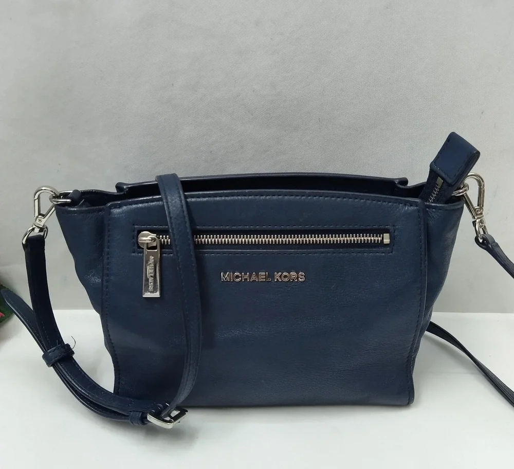 Michael Kors Blue Leather Zipper Closure Crossbody Bag